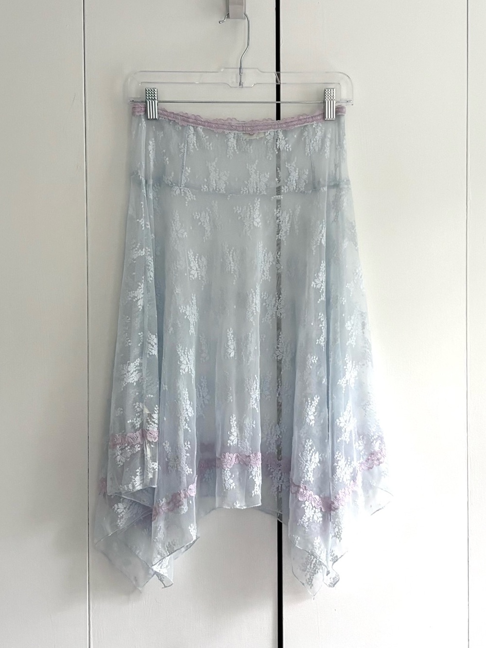 Free People Intimately Lady Lux Blue Lace Asymmetrical Slip Skirt Trim Size XS - Picture 5 of 12